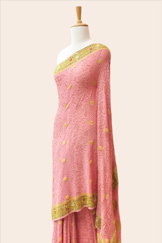 Soft Pink Meenakari Banarasi Bandhani Saree