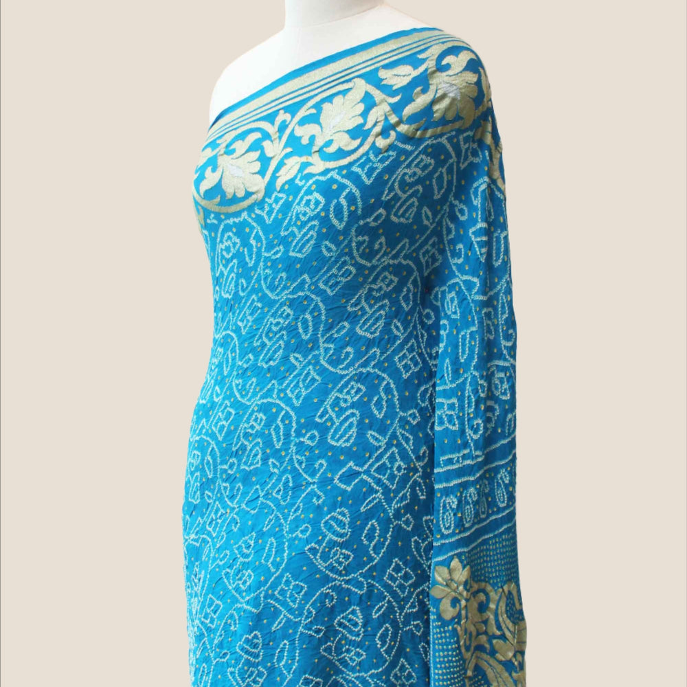 
                      
                        Prussian Blue Banarasi Bandhani Saree
                      
                    