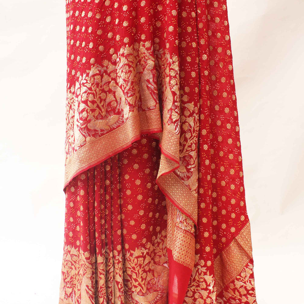 
                      
                        Broad Border Banarasi Bandhani Saree - Maroon
                      
                    