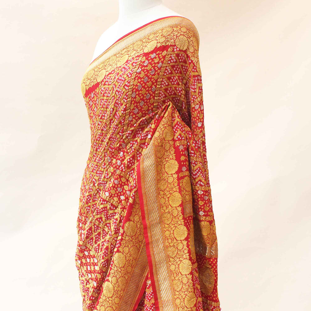 
                      
                        Deep Red Banarasi Bandhani Saree on Pure Georgette
                      
                    