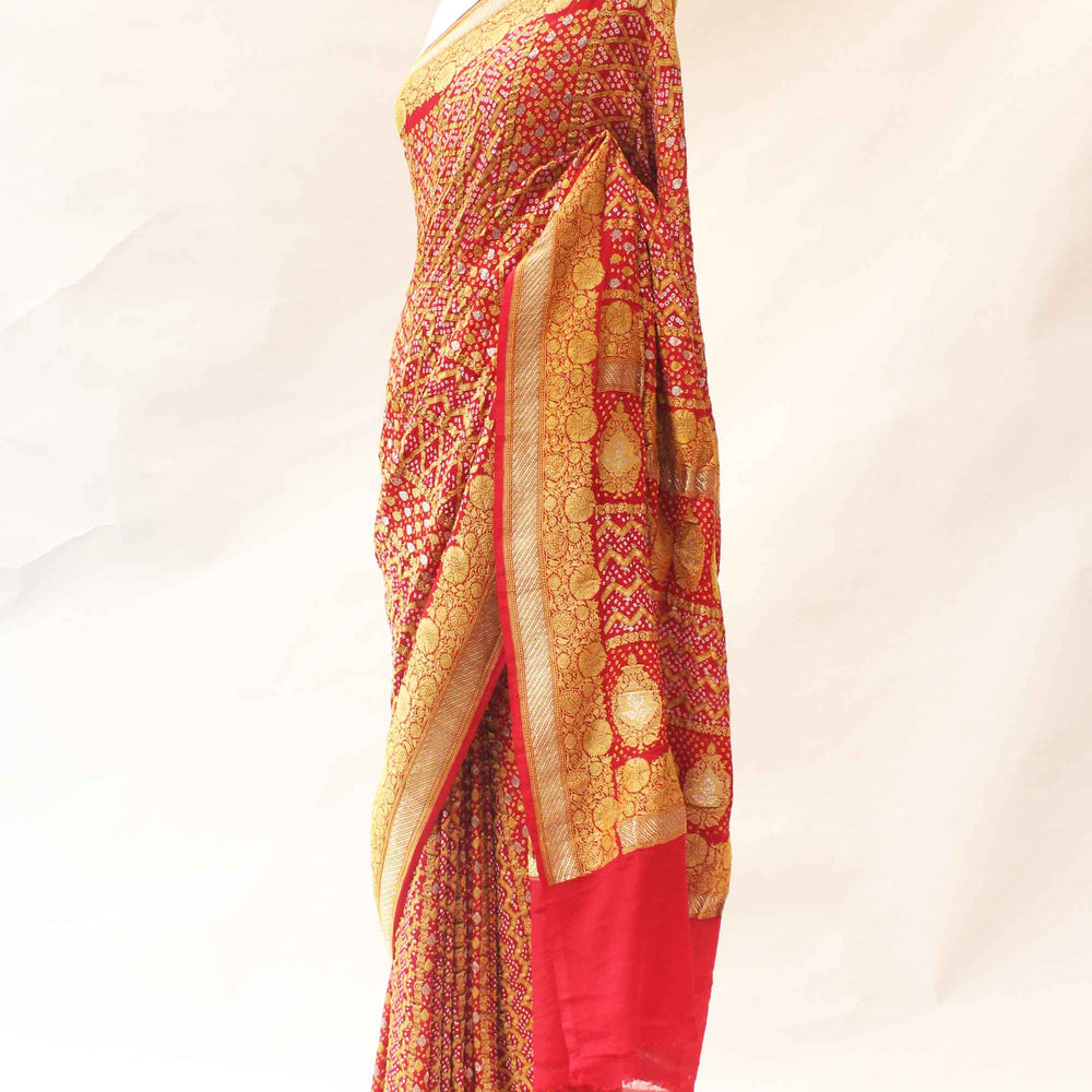 
                      
                        Deep Red Banarasi Bandhani Saree on Pure Georgette
                      
                    