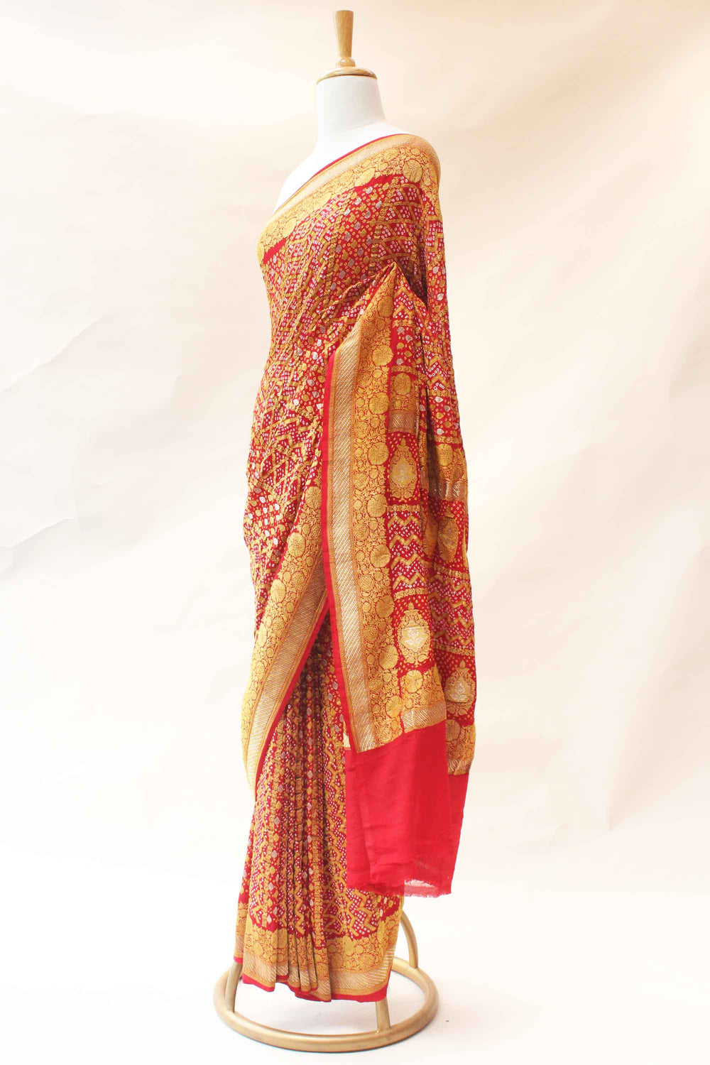 Deep Red Banarasi Bandhani Saree on Pure Georgette