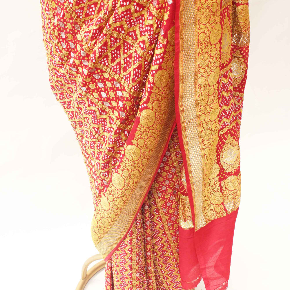 
                      
                        Deep Red Banarasi Bandhani Saree on Pure Georgette
                      
                    