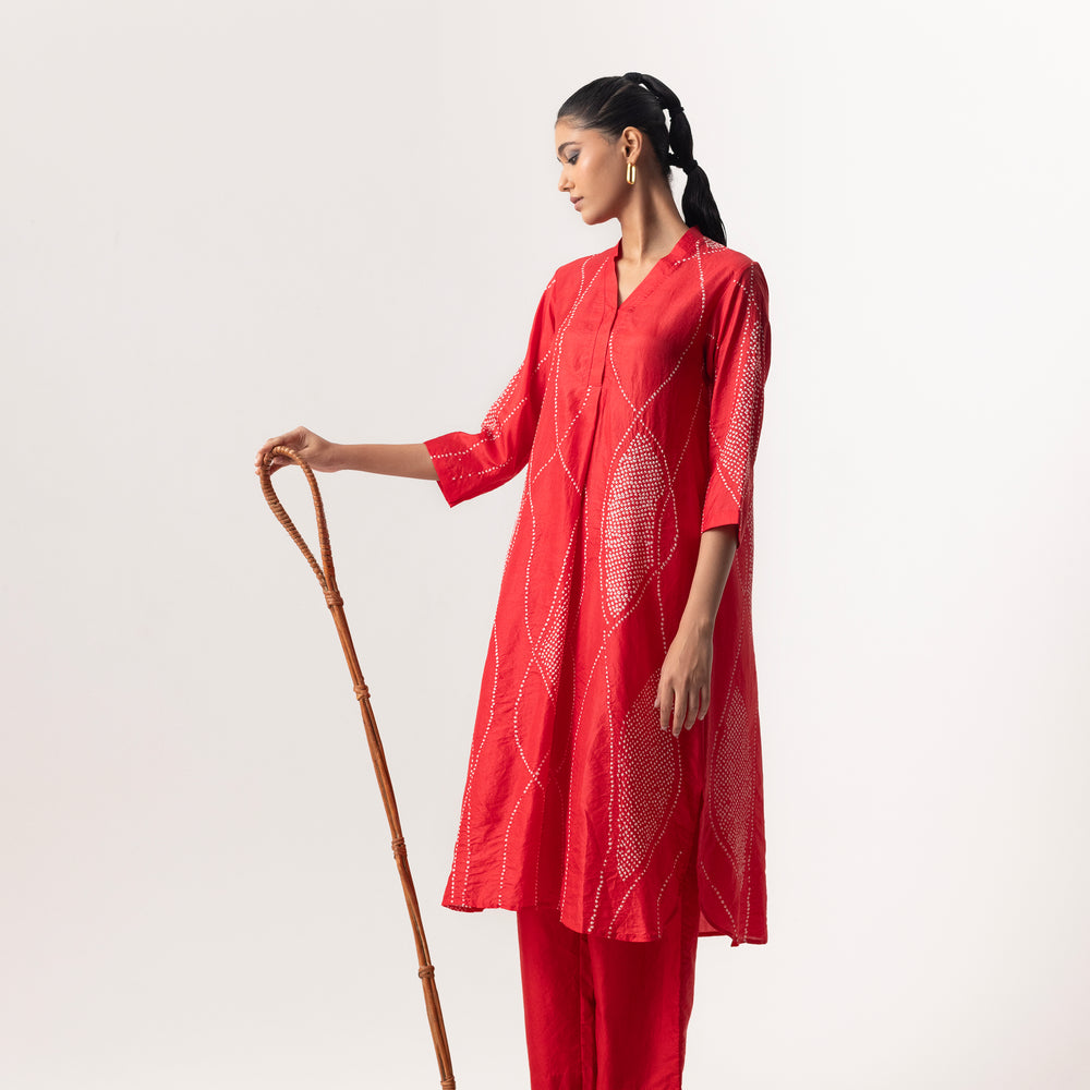 Bandhani Maze Coord Set By Naina Jain-Red