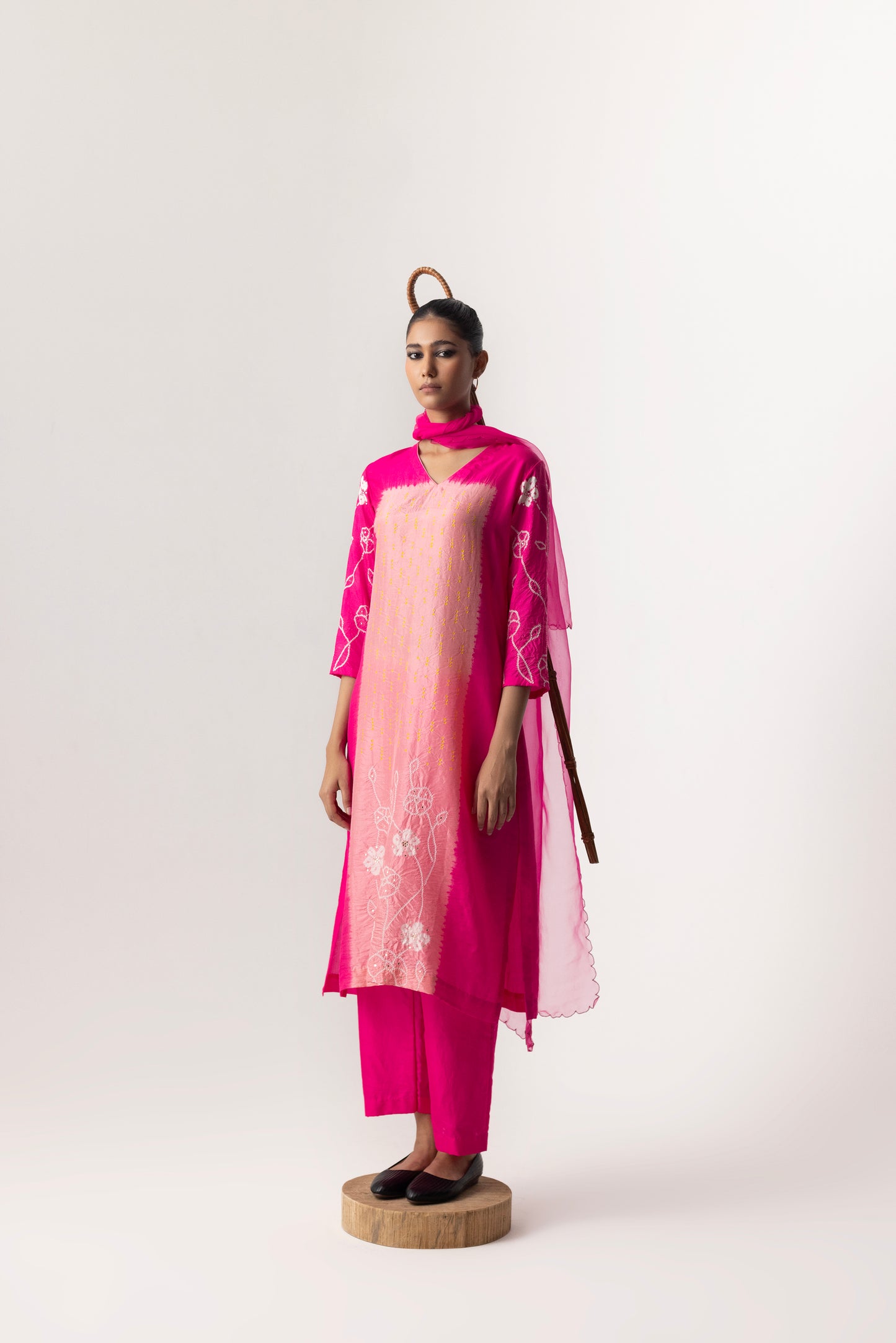 Bandhani Suit Set By Naina Jain- Peach Pink