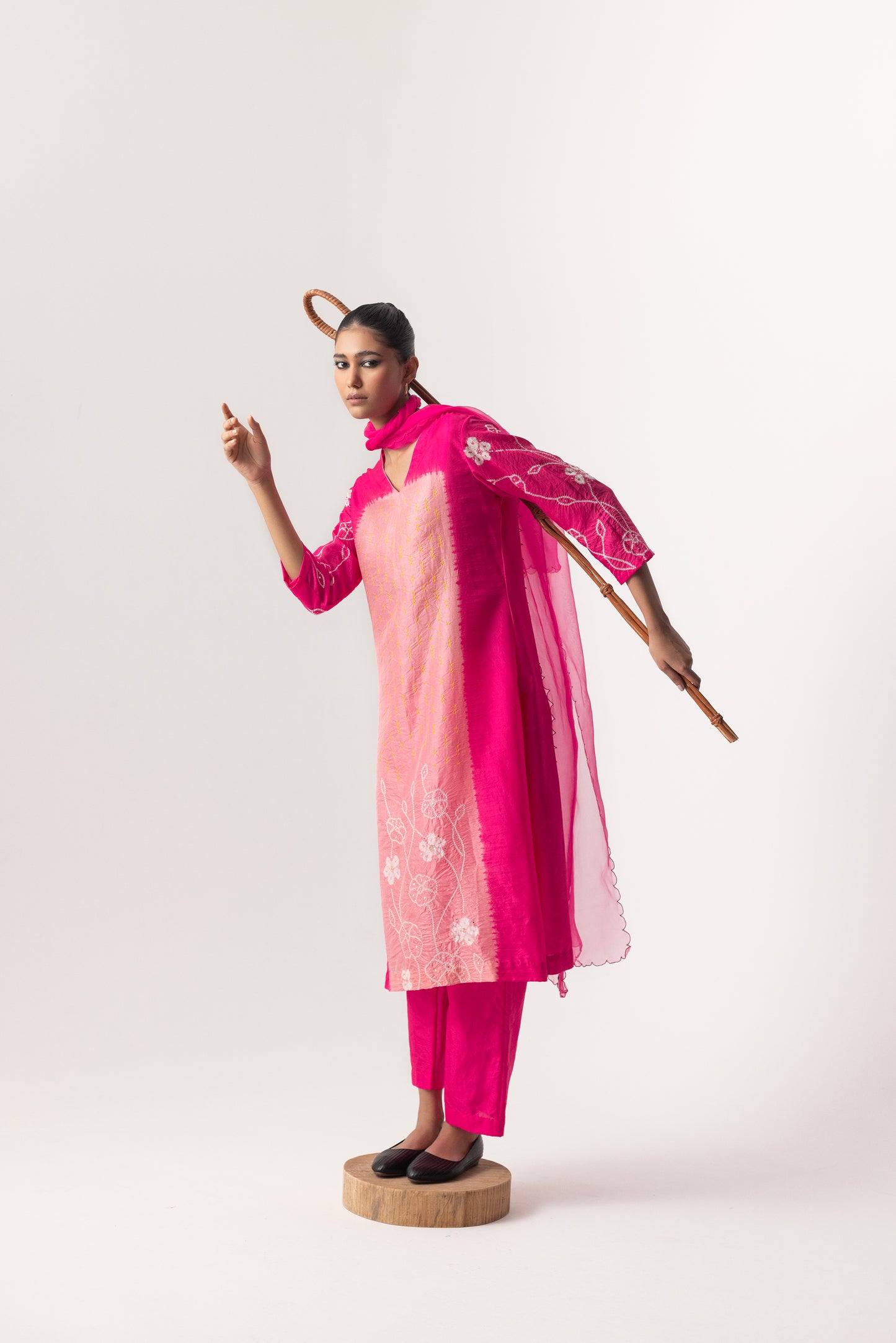 Bandhani Suit Set By Naina Jain- Peach Pink