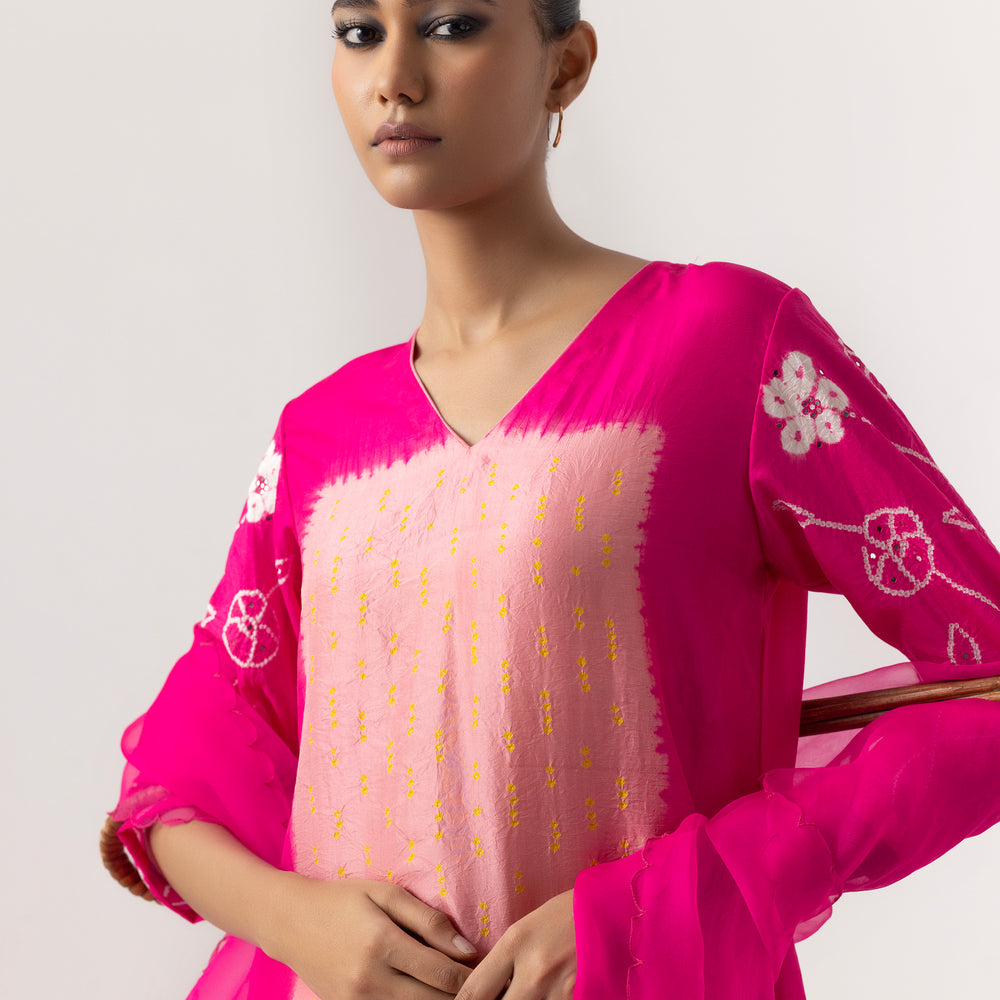 
                      
                        Bandhani Suit Set By Naina Jain- Peach Pink
                      
                    