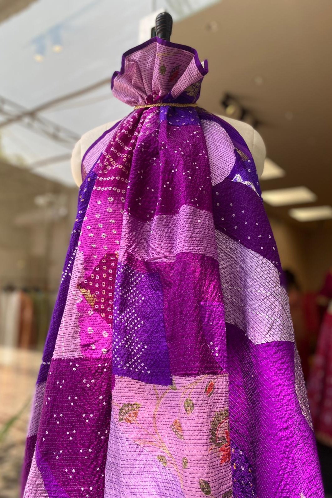 Naina Jain Bandhani Silk Patchwork Saree_Purple