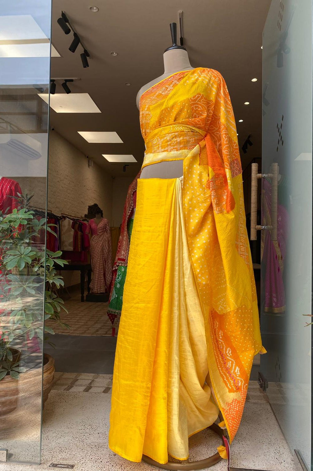 Naina Jain Bandhani Silk Patchwork Saree_Yellow