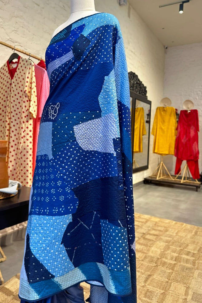 
                      
                        Patchwork Bandhani on Silk Saree by Naina Jain_Blue
                      
                    