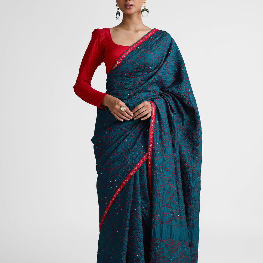 
                  
                    Silk Bandhani Saree - Teal Blue
                  
                
