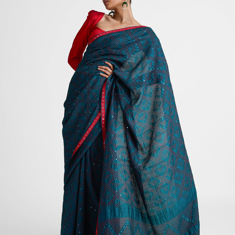 
                  
                    Silk Bandhani Saree - Teal Blue
                  
                