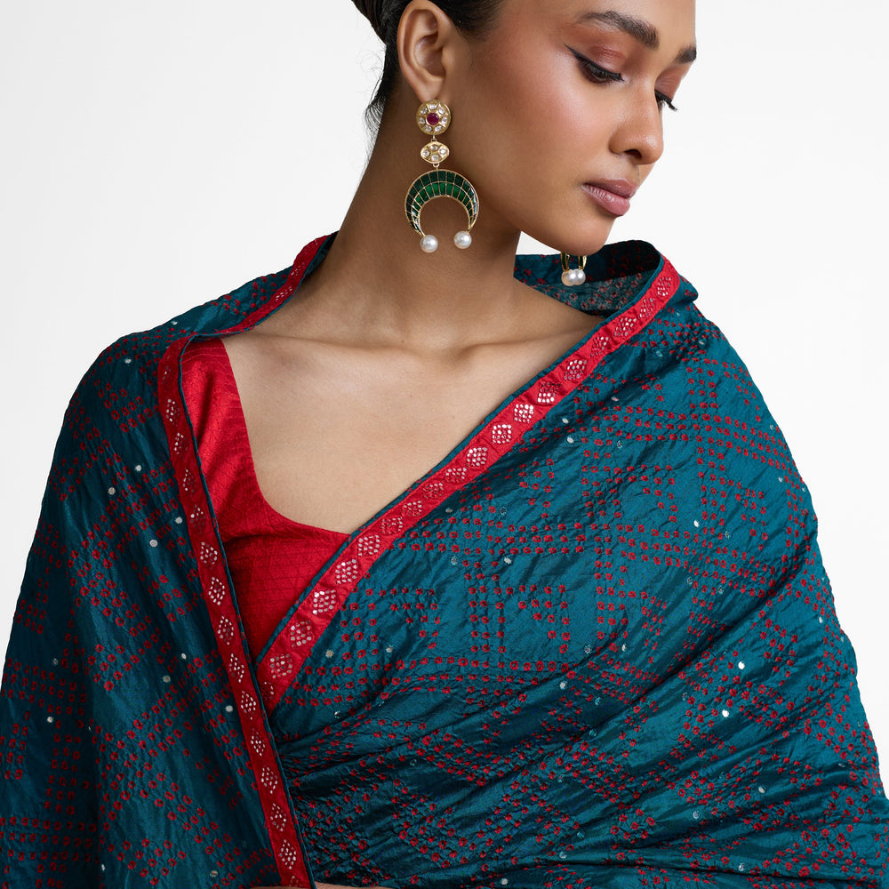 
                  
                    Silk Bandhani Saree - Teal Blue
                  
                