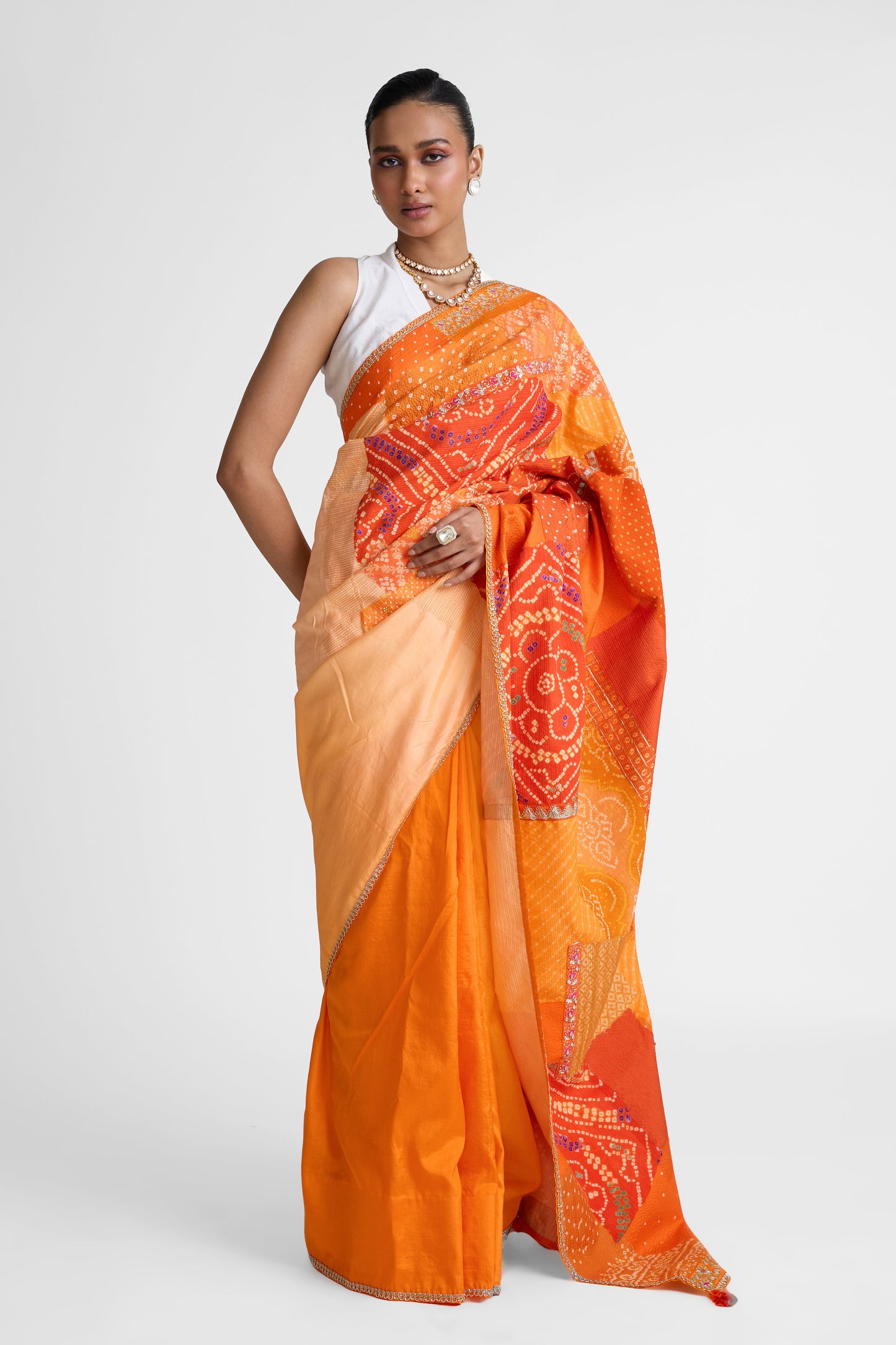 Border Boro Saree - Orange