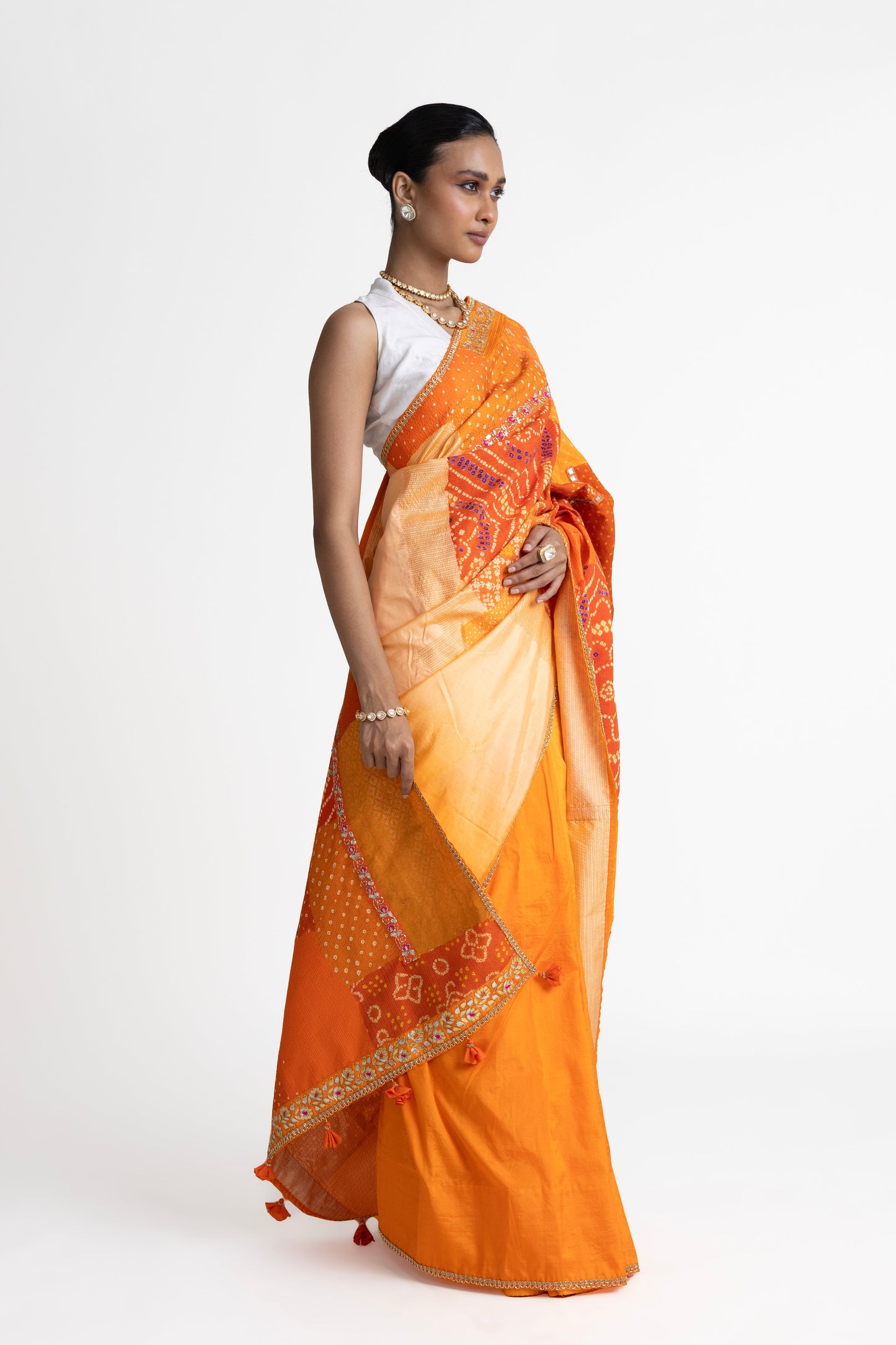 Border Boro Saree - Orange