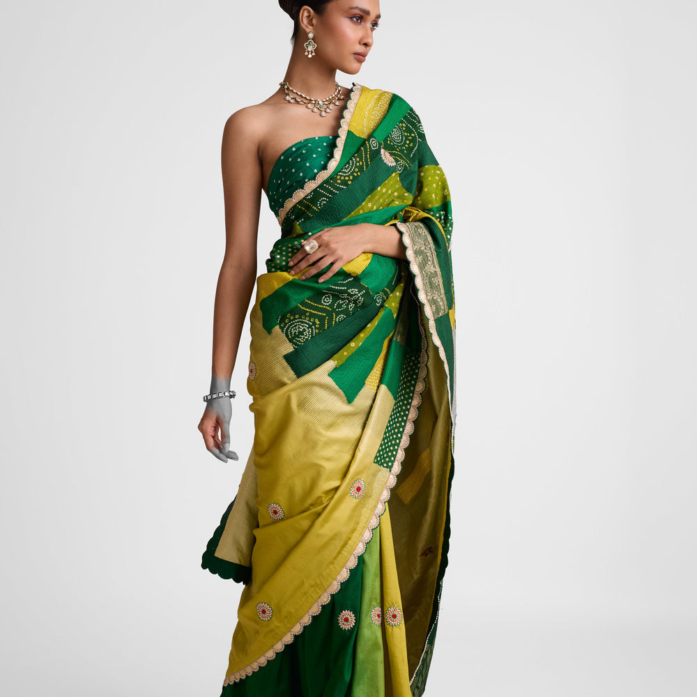 Rectangle Patch Saree - Green