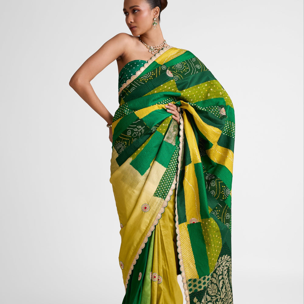 Rectangle Patch Saree - Green