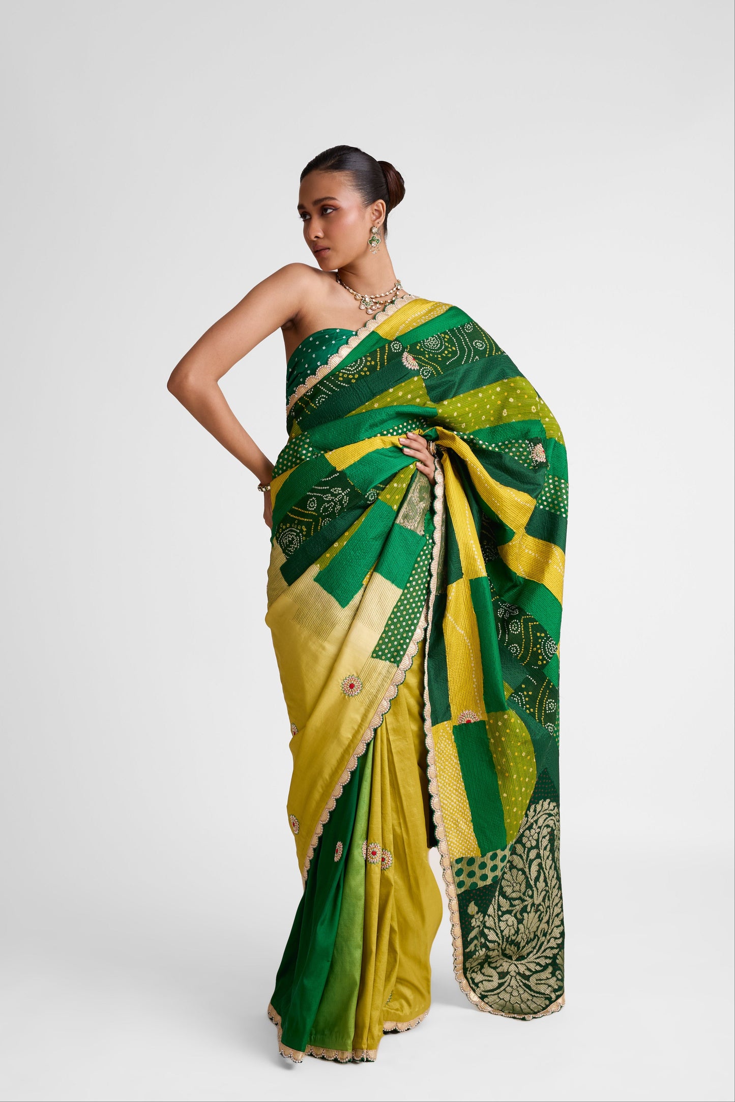 Rectangle Patch Saree - Green