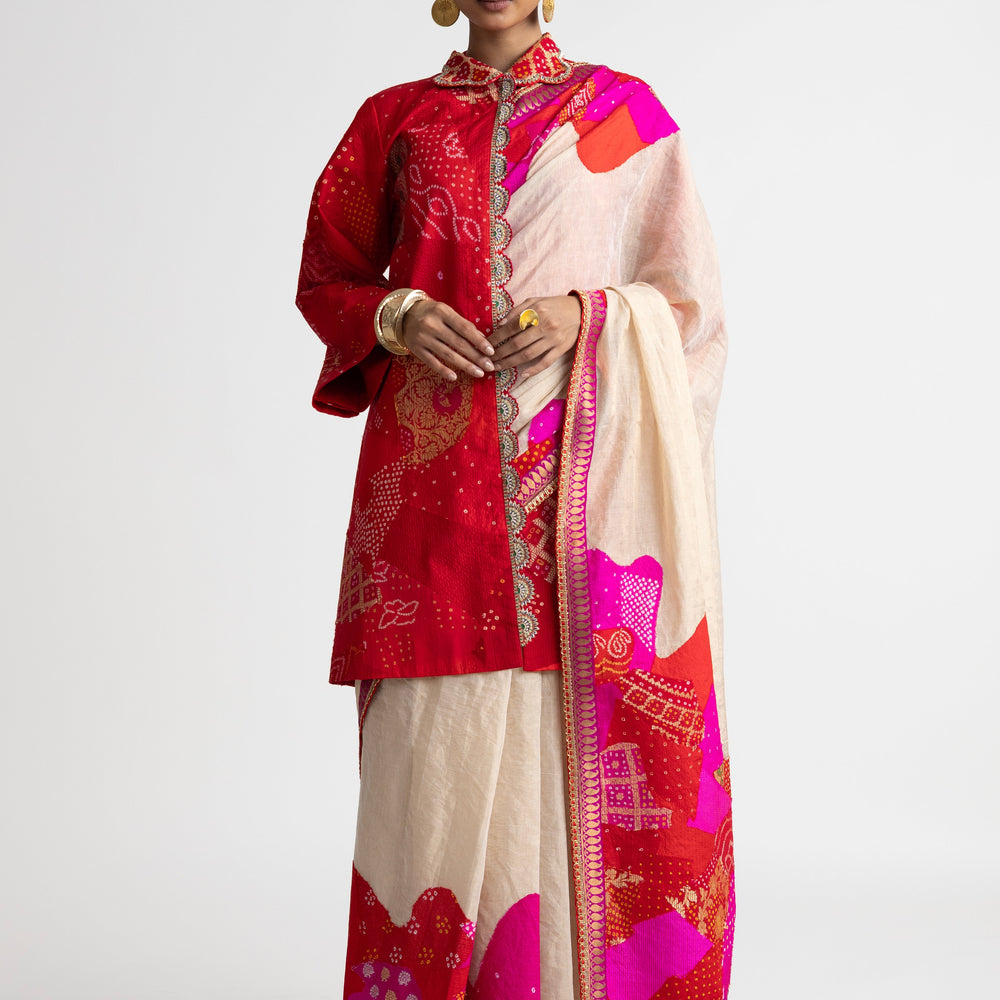 Boro Jacket Saree - Red