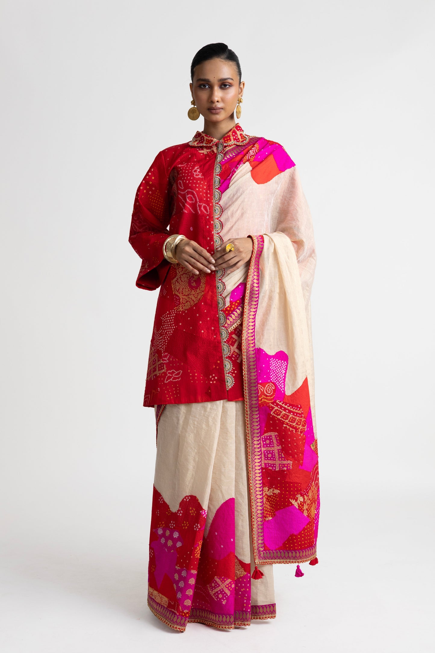 Boro Jacket Saree - Red