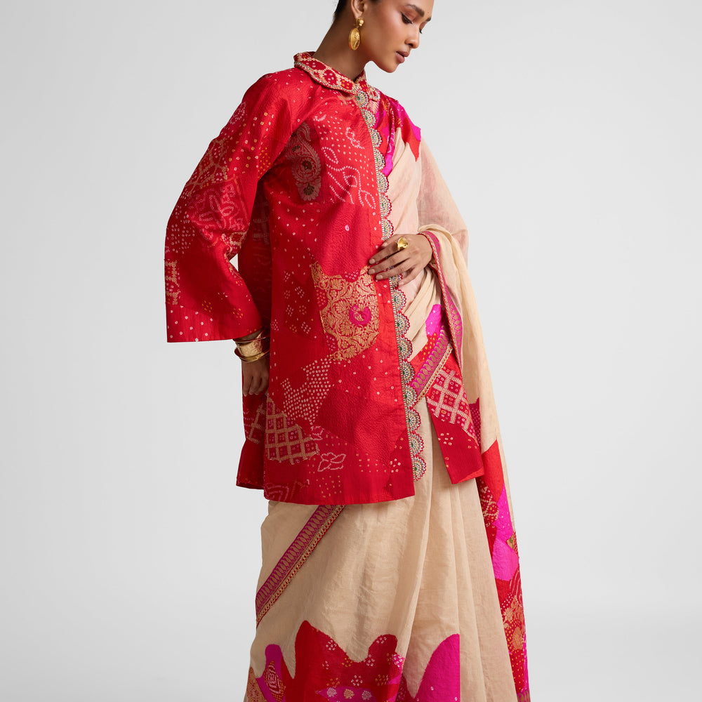 Boro Jacket Saree - Red