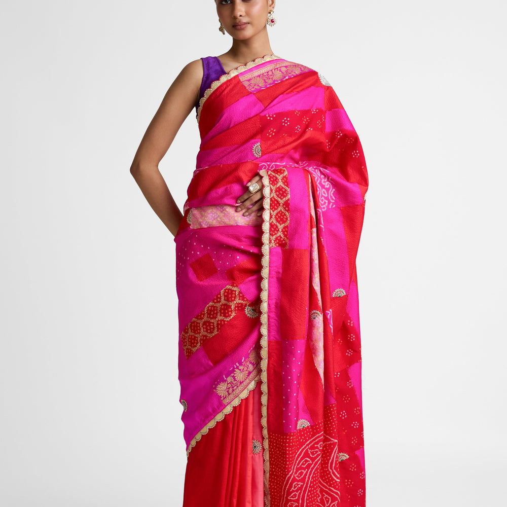 Rectangle Patch Saree - Red Rani