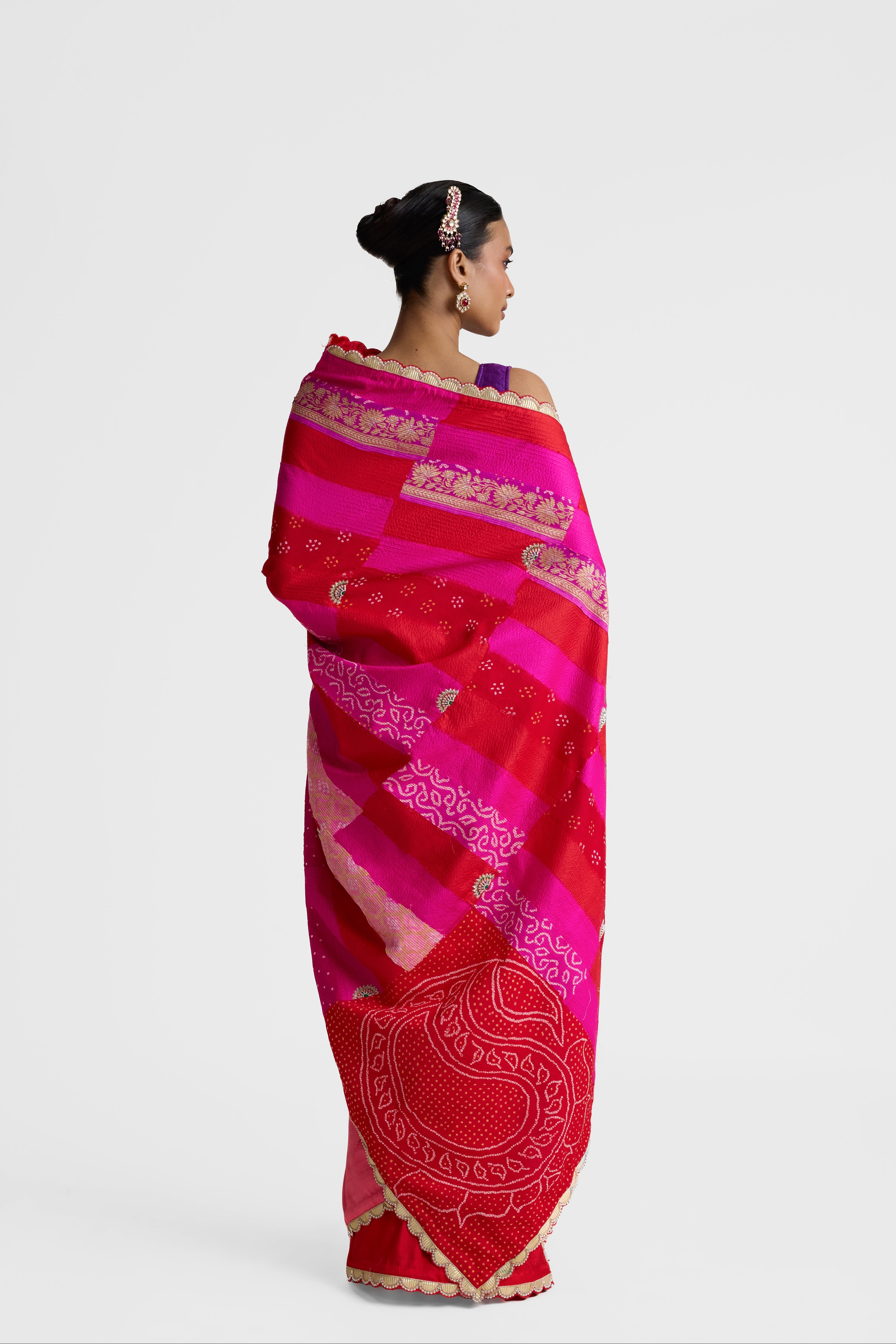 Naina Rani Rectangle Patch Saree - Red Rani – Naina Jain