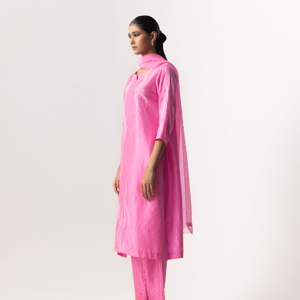 
                      
                        Bandhani Waves Suit Set by Naina Jain-Baby Pink
                      
                    