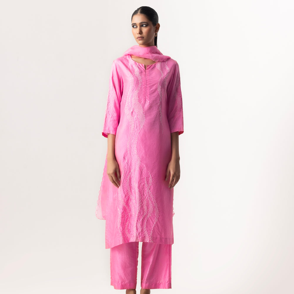 Bandhani Waves Suit Set by Naina Jain-Baby Pink