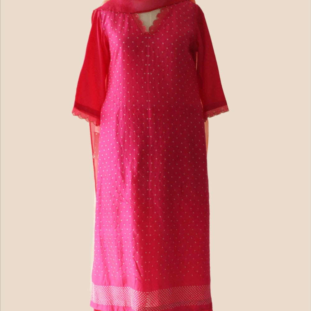 
                      
                        Pink Bandhani on Silk Suit Set
                      
                    