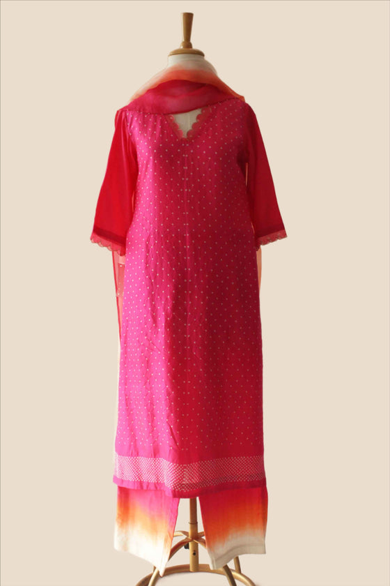 Pink Bandhani on Silk Suit Set