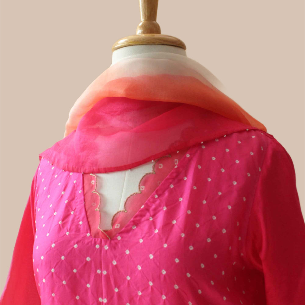 Pink Bandhani on Silk Suit Set