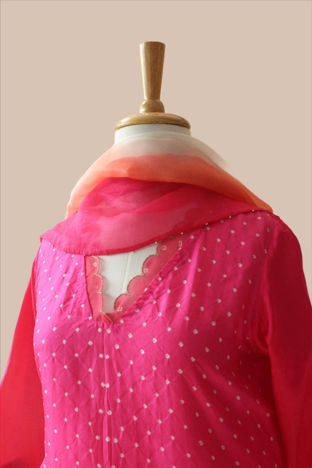 Pink Bandhani on Silk Suit Set