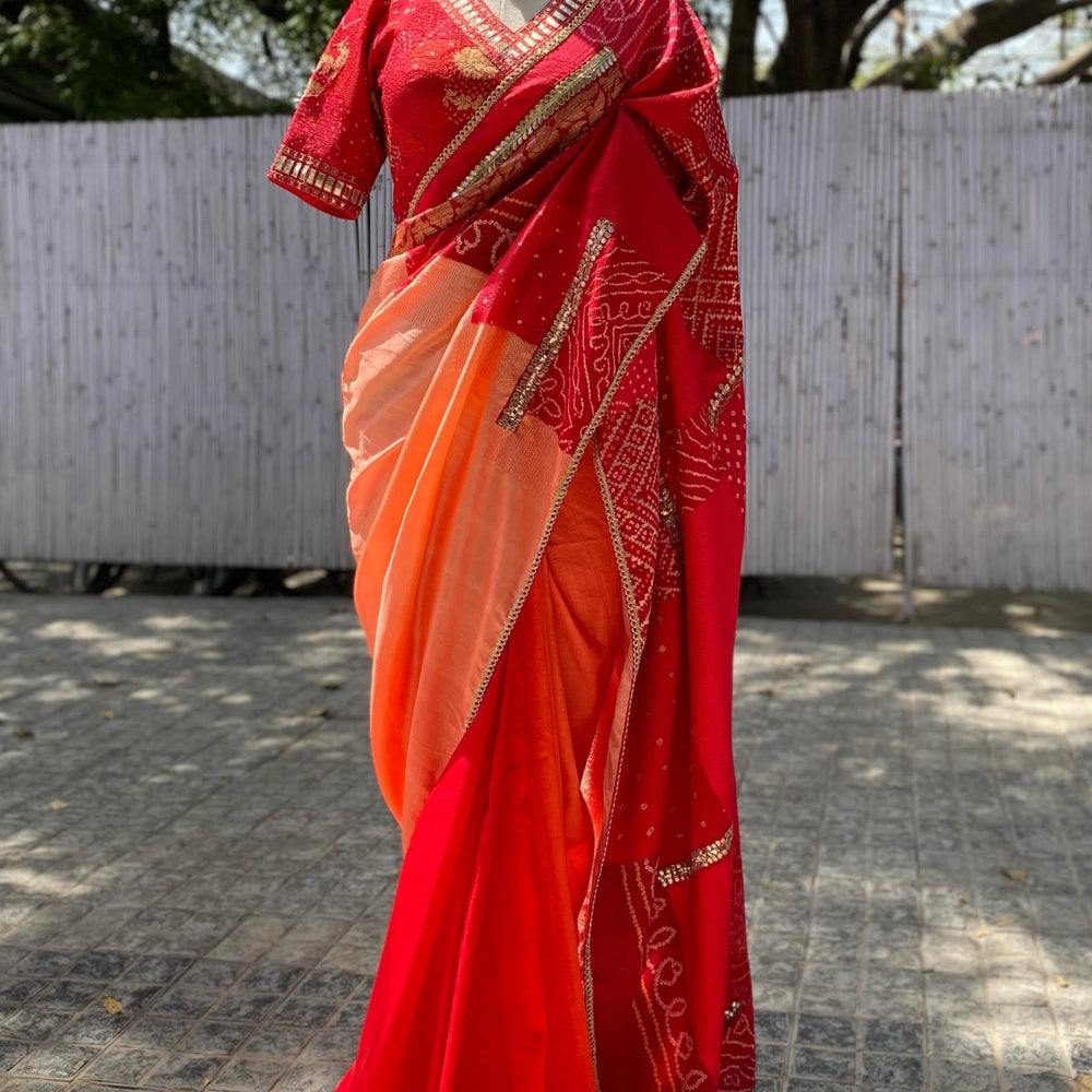 Border Boro Saree - Red
