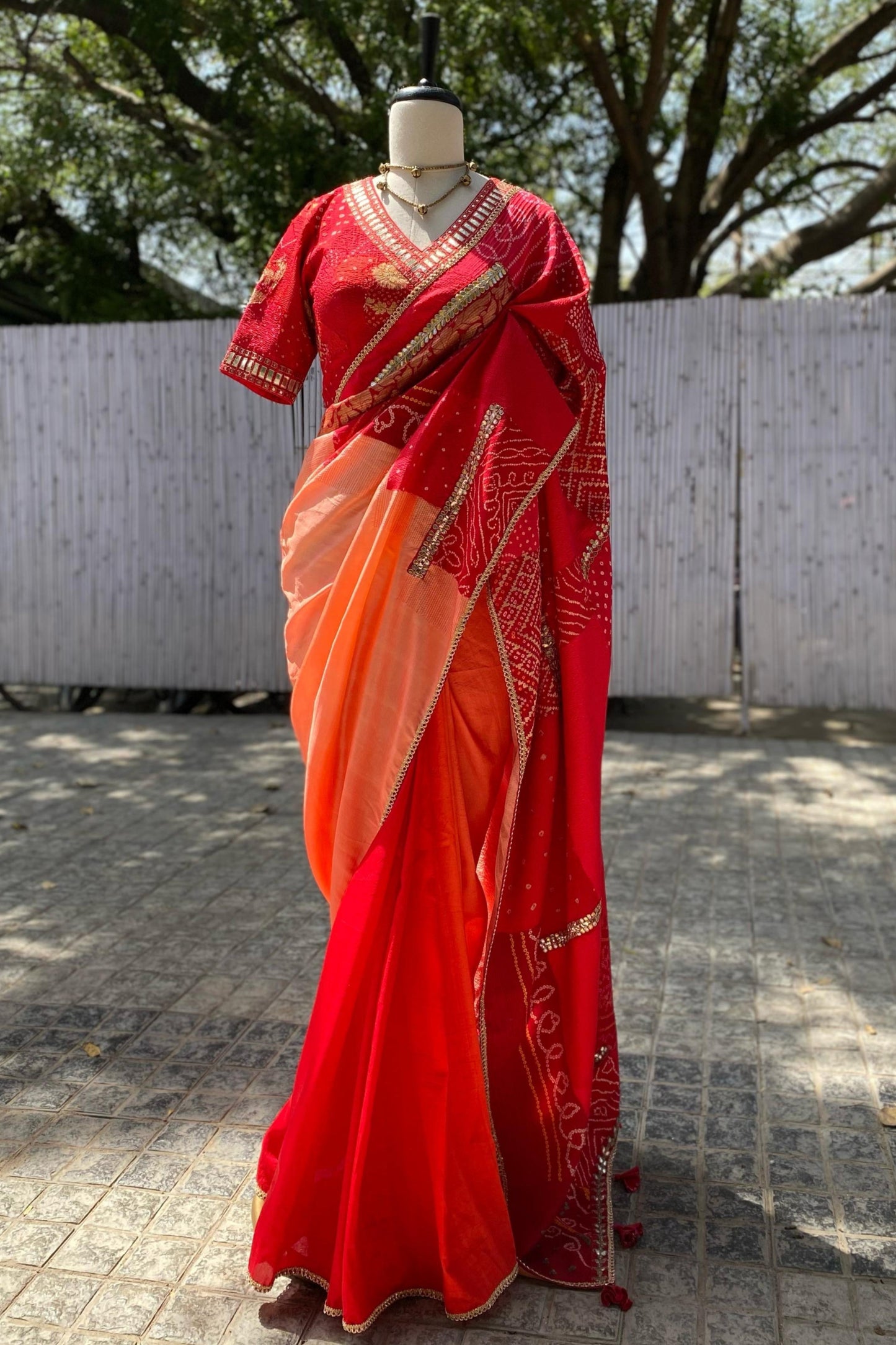 Border Boro Saree - Red