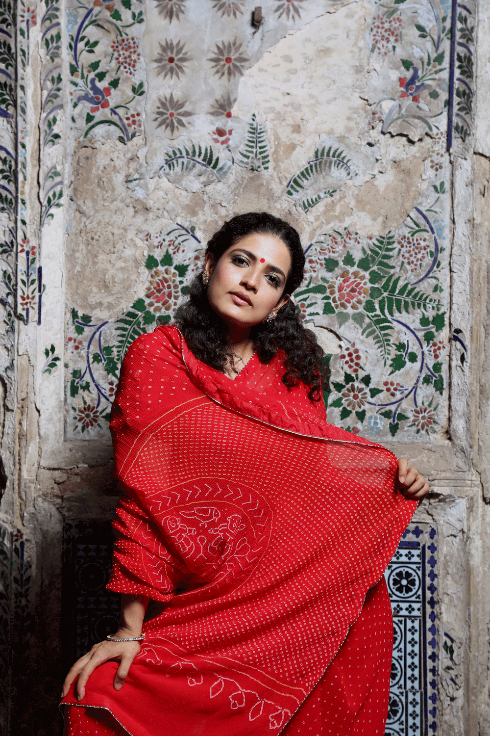 Red Bandhani Saree on Pure Chiffon