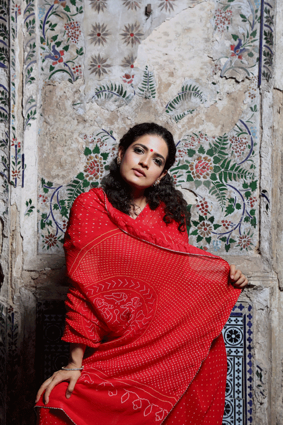 Pure chiffon bandhani saree online