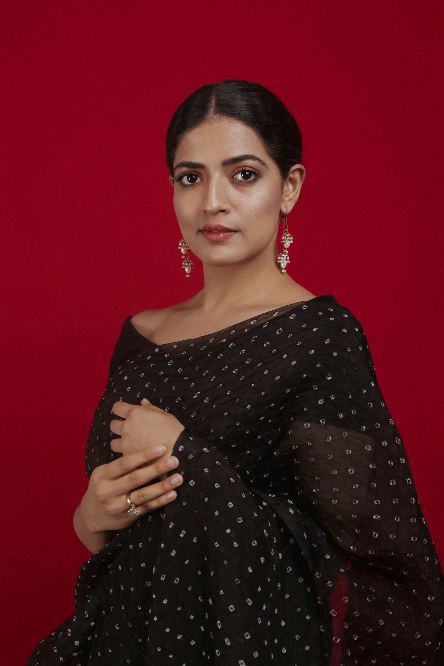 Bandhani on Pure Organza Saree in a Jet Black