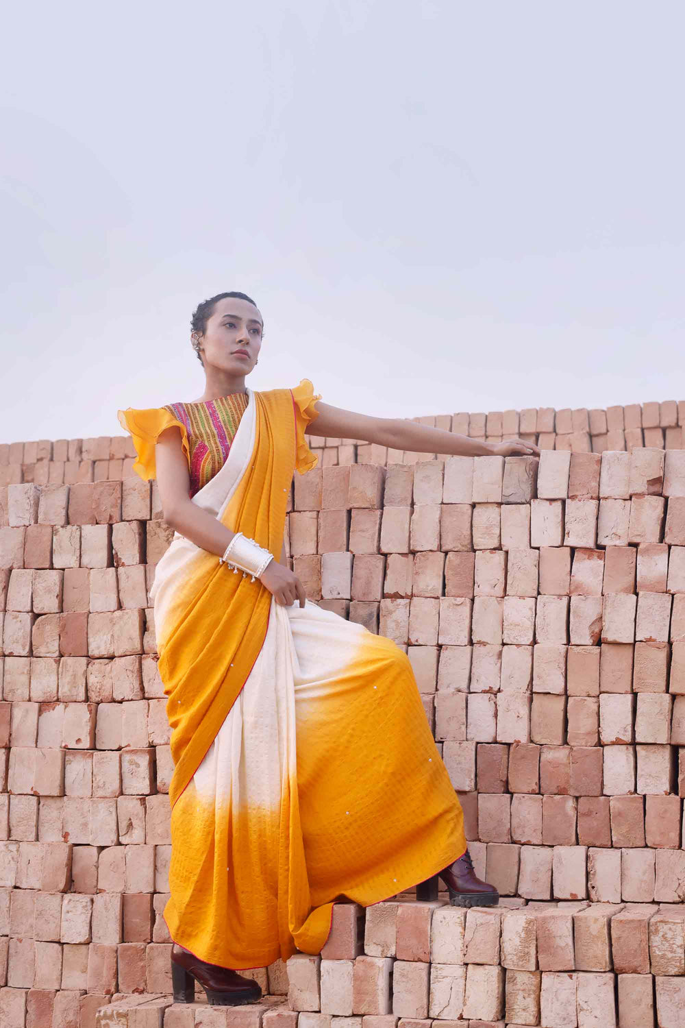 Haldi Yellow and Off White Shaded Silk Saree