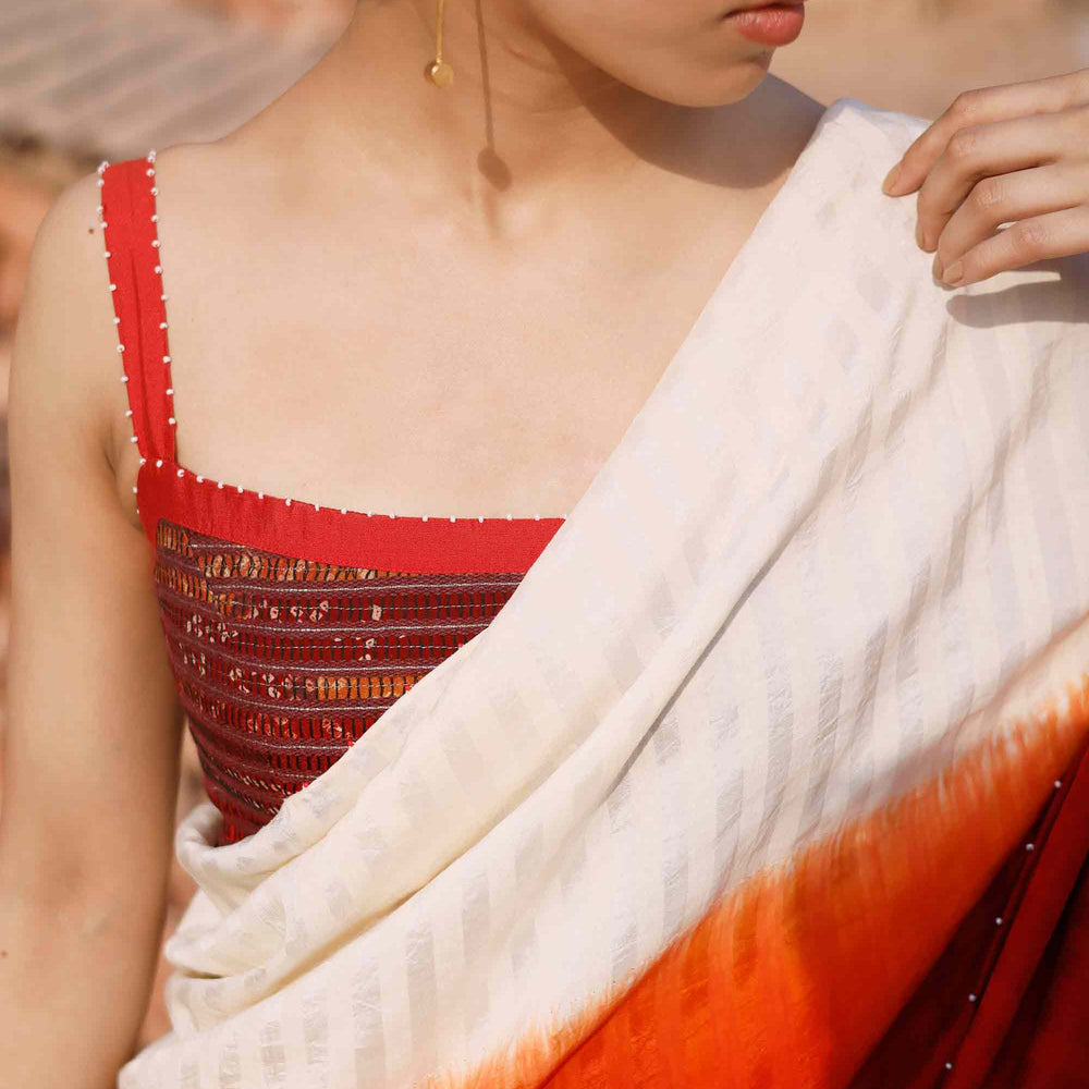 
                      
                        Brick Red Off White Shaded Silk Cotton Saree
                      
                    