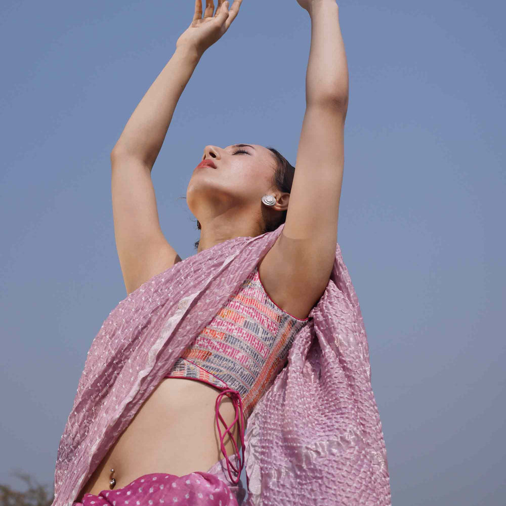 
                      
                        Bandhani on Linen Saree in Onion Pink
                      
                    