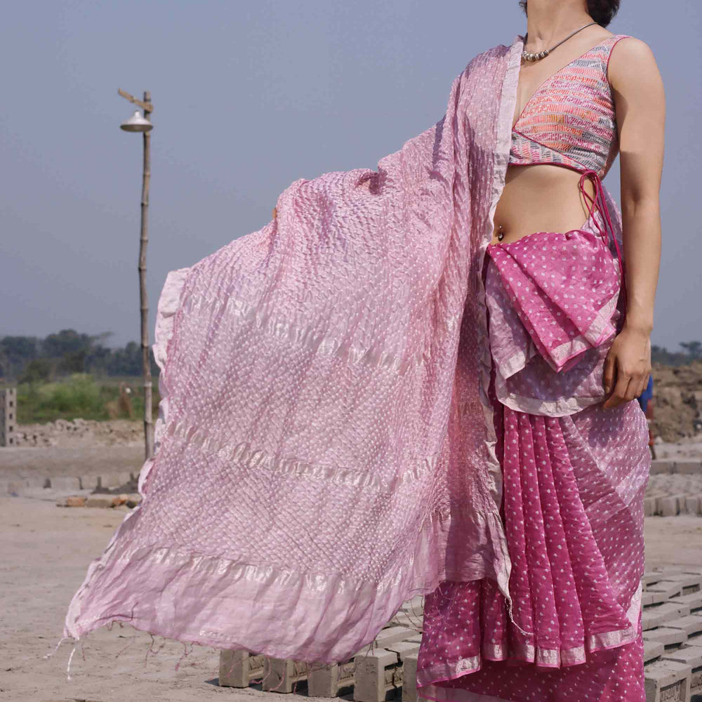 
                      
                        Bandhani on Linen Saree in Onion Pink
                      
                    