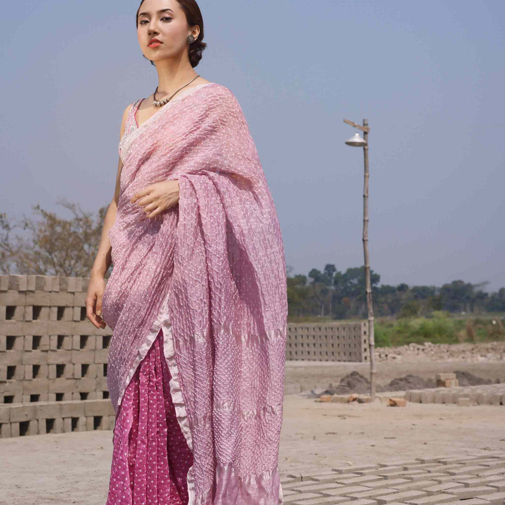 
                      
                        Bandhani on Linen Saree in Onion Pink
                      
                    