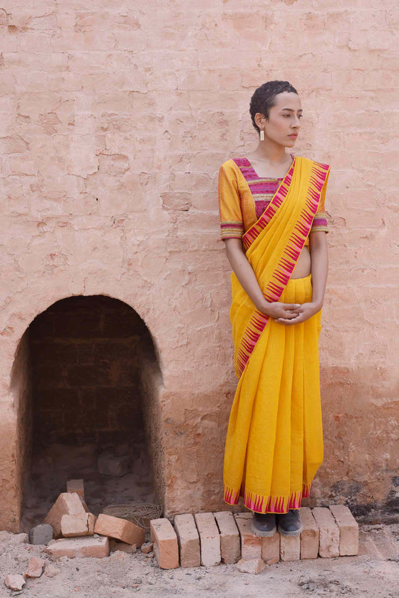 Chanderi Tissue Saree with Thread Embroidery - Haldi Yellow