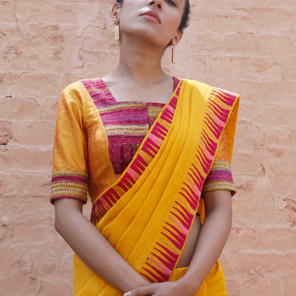 
                      
                        Chanderi Tissue Saree with Thread Embroidery - Haldi Yellow
                      
                    