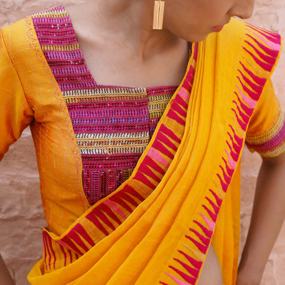 
                      
                        Chanderi Tissue Saree with Thread Embroidery - Haldi Yellow
                      
                    