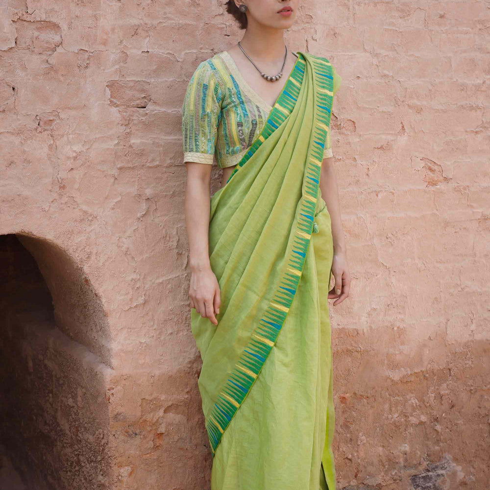 
                      
                        Chanderi Tissue Saree with Thread Embroidery - Green
                      
                    