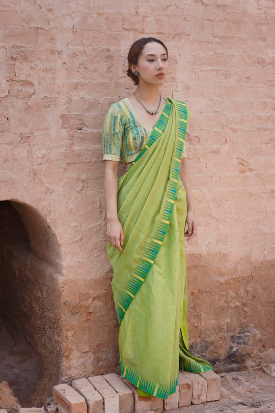 Chanderi Tissue Saree with Thread Embroidery - Green