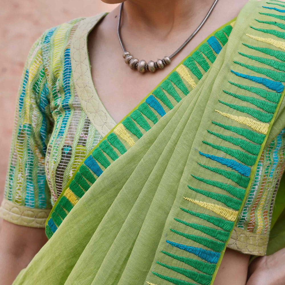 
                      
                        Chanderi Tissue Saree with Thread Embroidery - Green
                      
                    