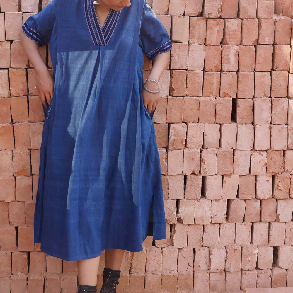 Bengal Cotton Dress - Ink Blue